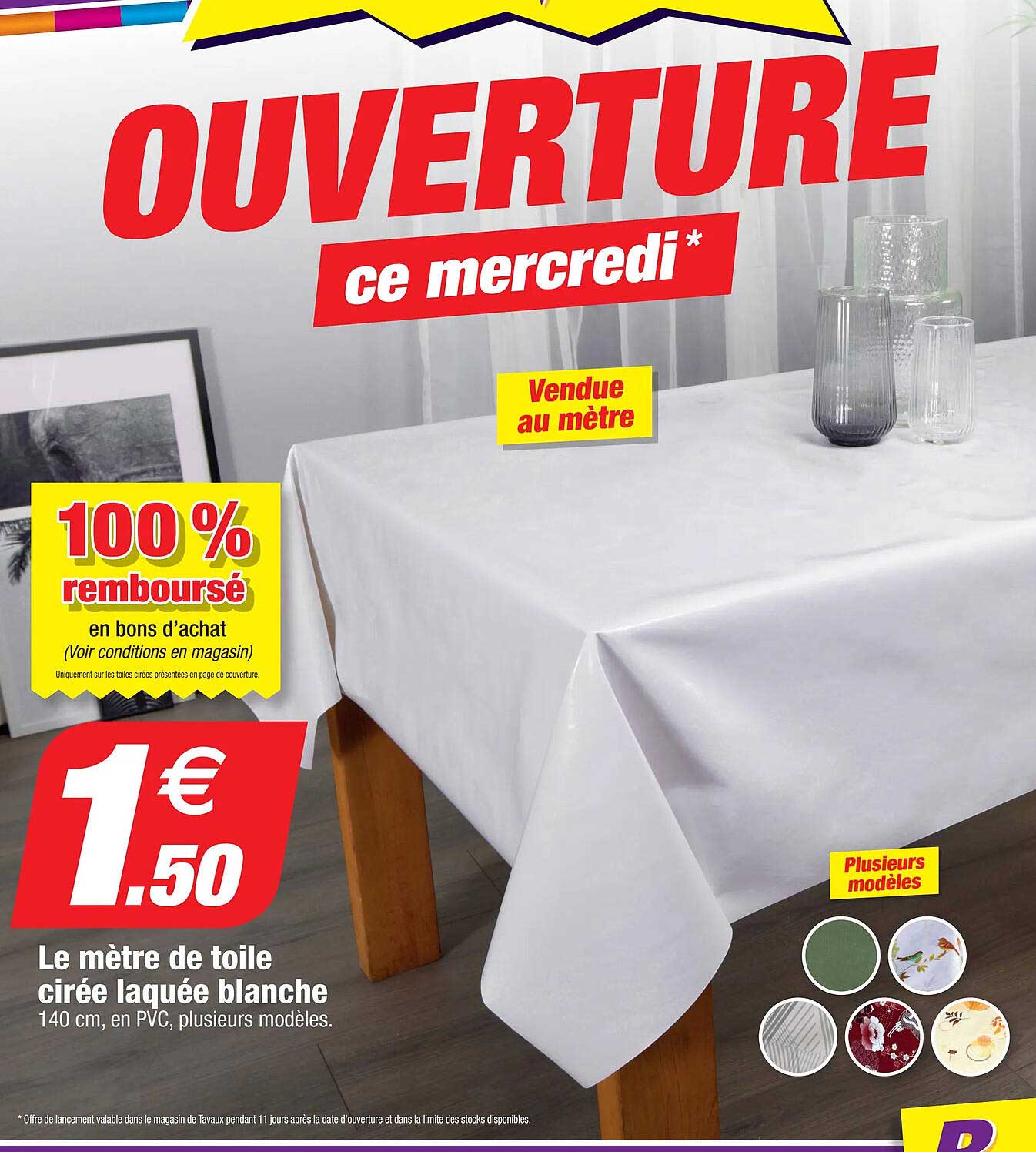 le mètre de toile cirée laquée blanche