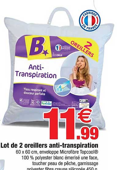 lot de 2 oreillers anti-transpiration