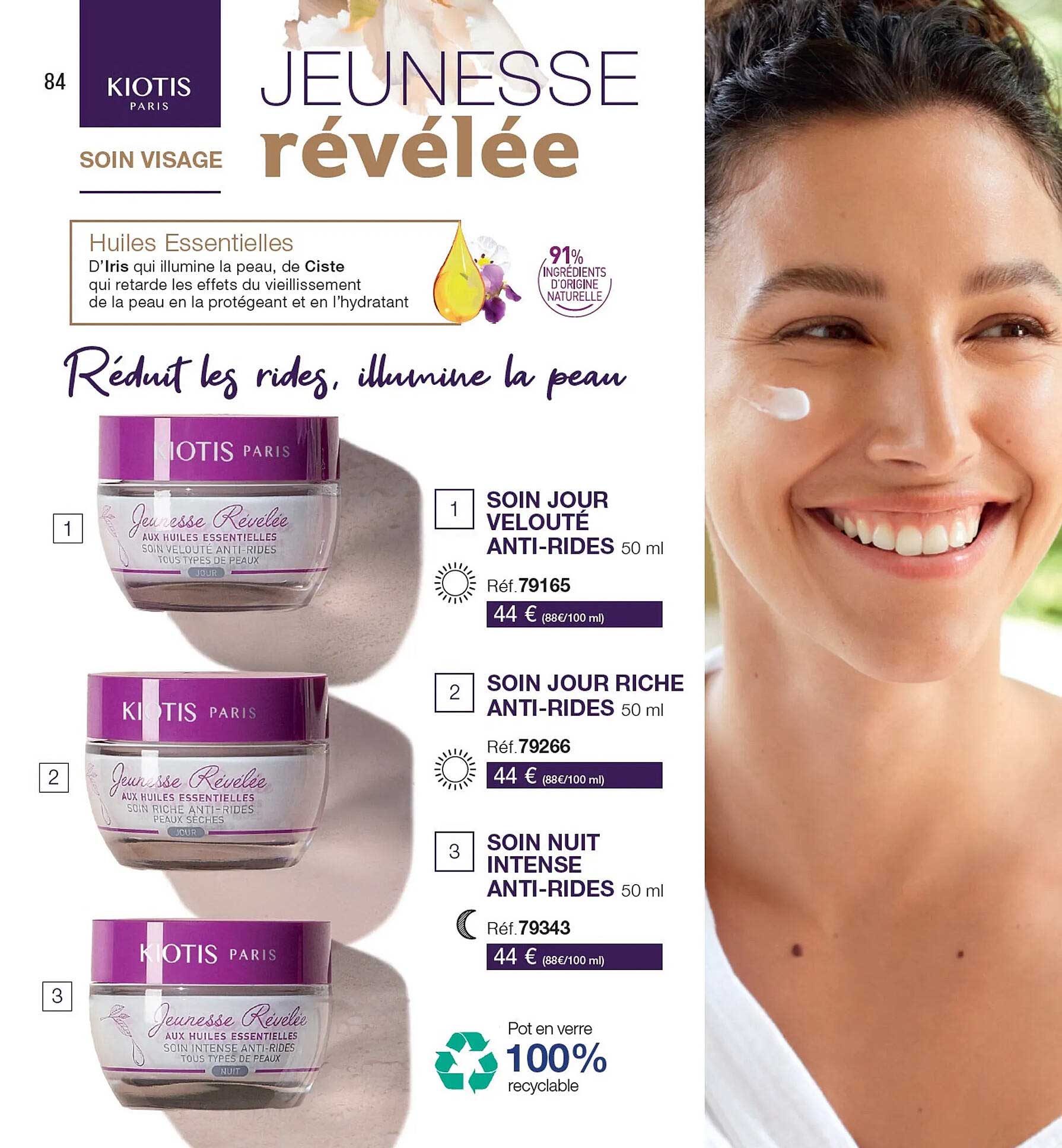 soin jour velouté anti-rides, soin jour riche anti-rides, soin nuit intense anti-rides kiotis