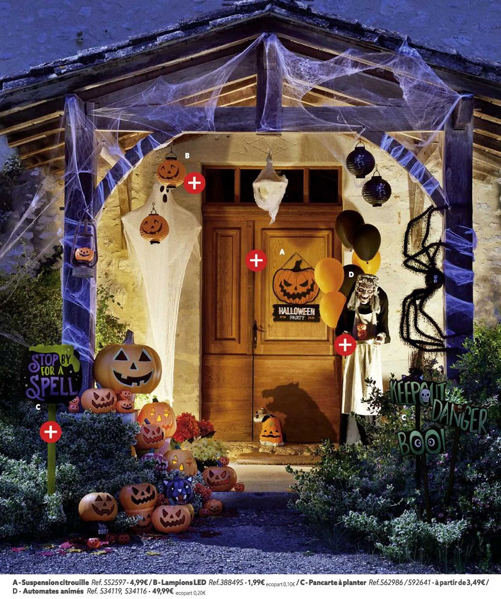 suspension citrouille, lampions led, pancarte à planter, automates animés
