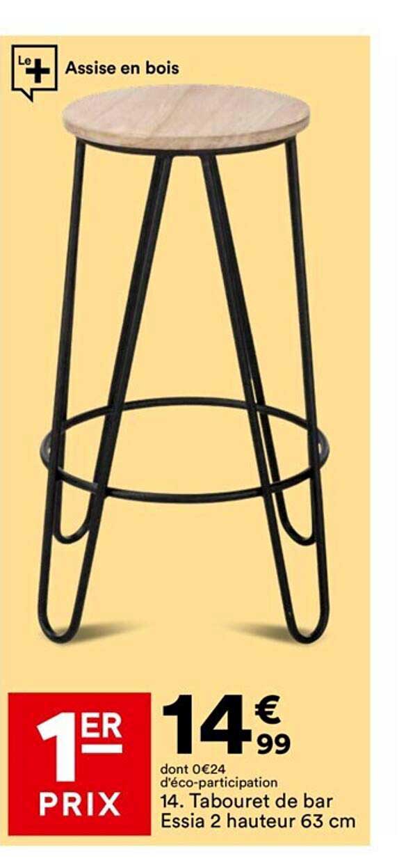 tabouret de bar essia 2 hauteur 63 cm
