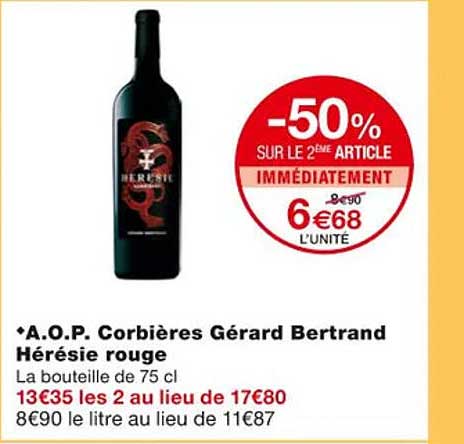 a.o.p. corbières gérard bertrand hérésie rouge