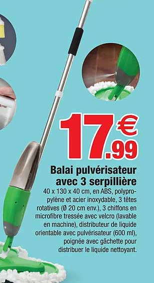 balai pulvérisateur avec 3 serpillière