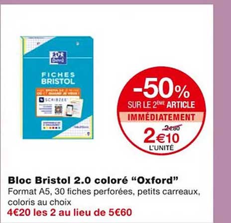 bloc bristol 2.0 coloré "oxford"