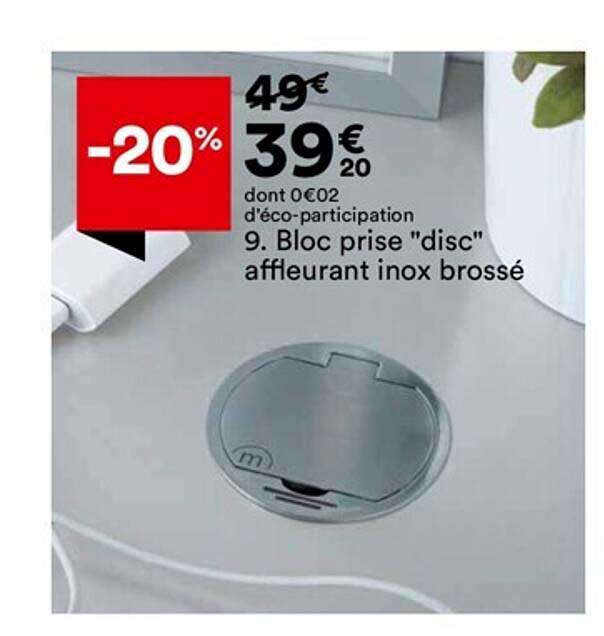 bloc prise "disc" affleurant inox brossé