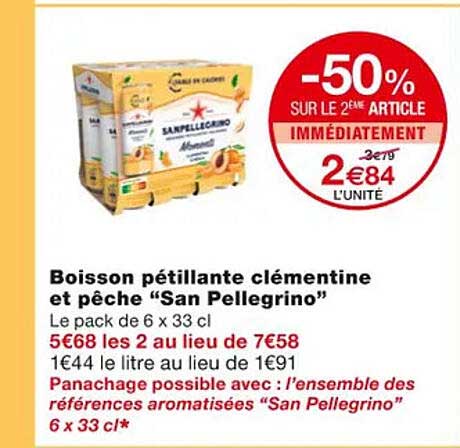boisson pétillante clémentine et pêche "san pellegrino"