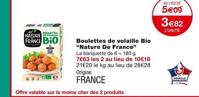 Boulettes De Volaille Bio "nature De France"