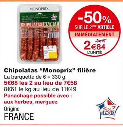 Chipolatas "monoprix" Filière