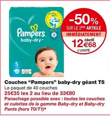 couches "pampers" baby-dry géant t5
