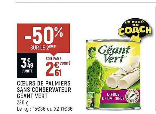cœurs de palmiers sans conservateur géant vert