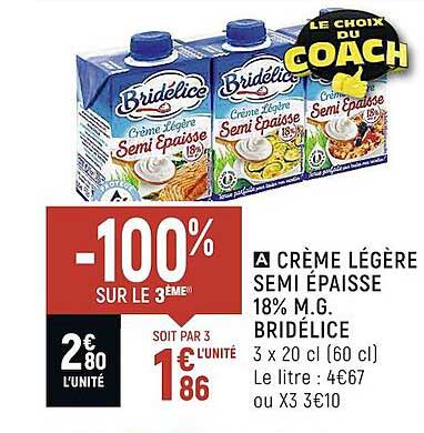 crème légère semi épaisse 18% m.g. bridélice