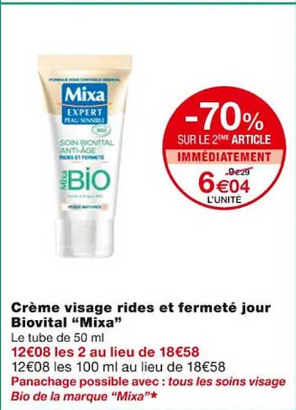 crème visage rides et fermeté jour biovital "mixa"