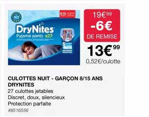 culottes nuit - garçon 8-15 ans drynites