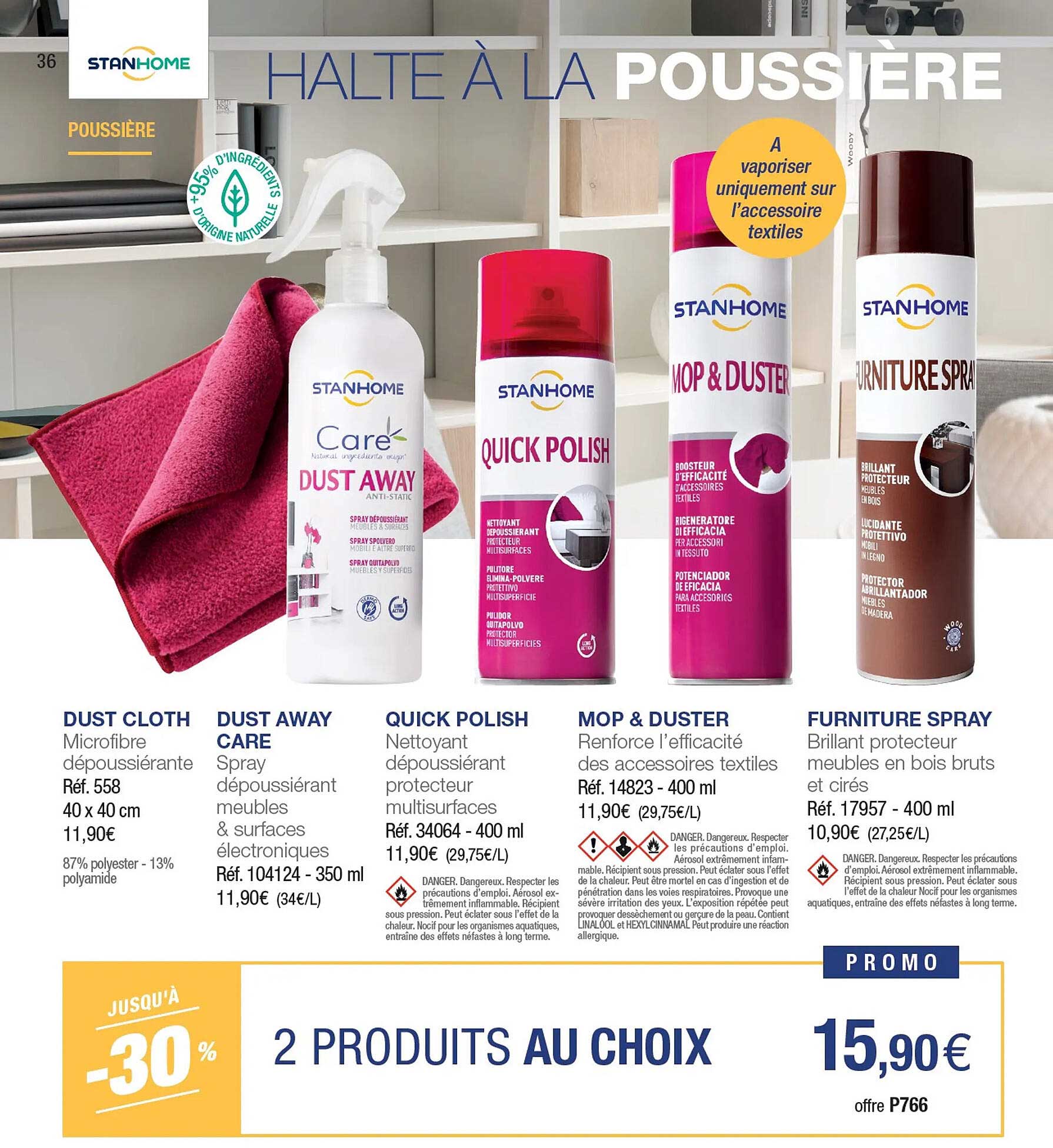 dust cloth, dust away care, quick polish, mop & duster, furniture spray stanhome