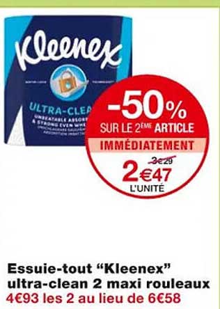 essuie-tout "kleenex" ultra-clean 2 maxi roueleaux