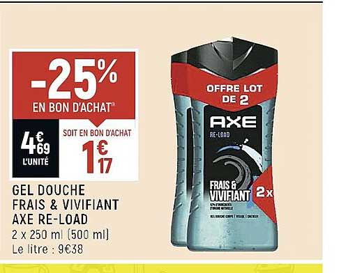 gel douche frais & vivifiant axe re-load