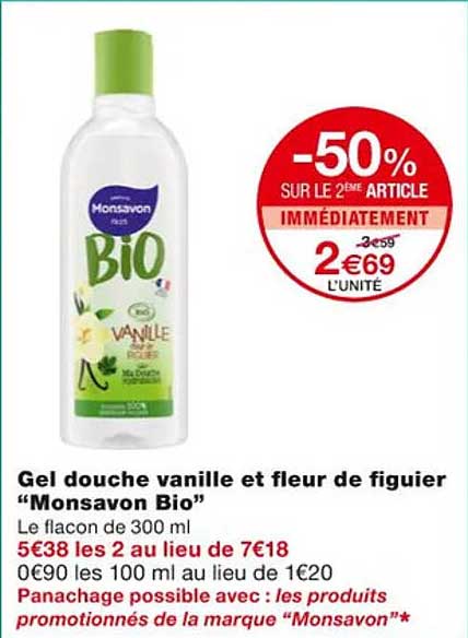 gel douche vanille et fleur de figuier "monsavon bio"