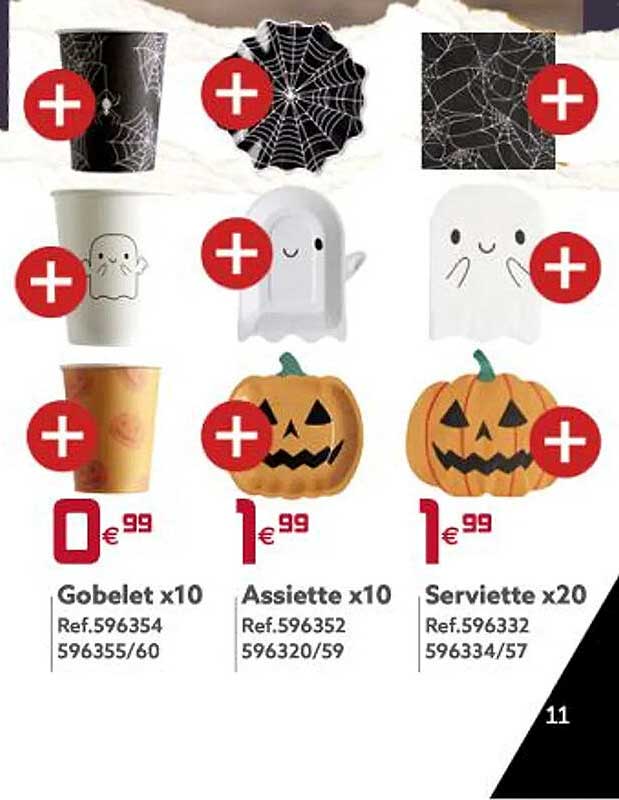 gobelet x10, assiette x10, serviette x20