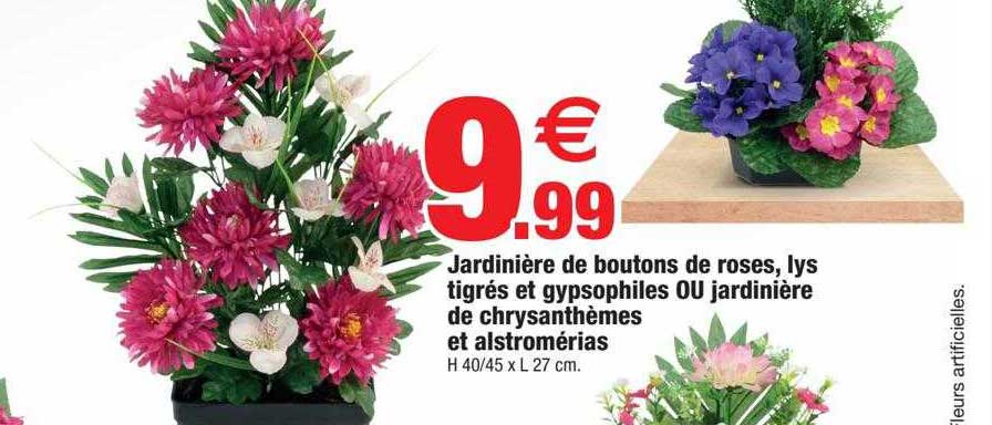 jardinière de boutons de roses, lys tigrés et gypsophiles ou jardinière de chrysanthèmes et alstromérias