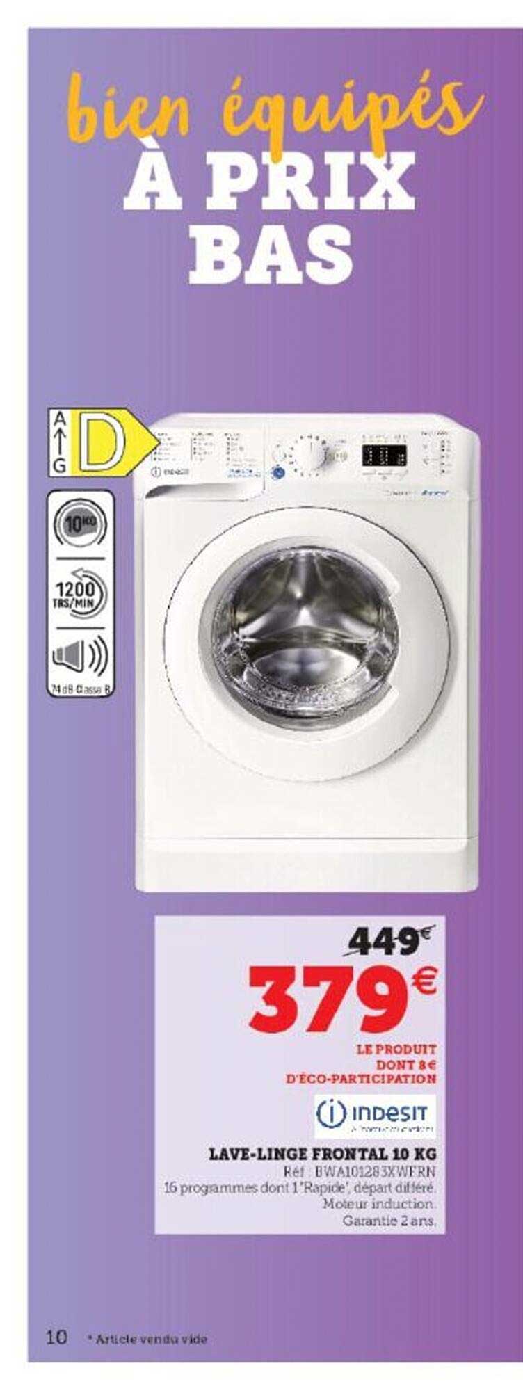 lave-linge frontal 10 kg indesit