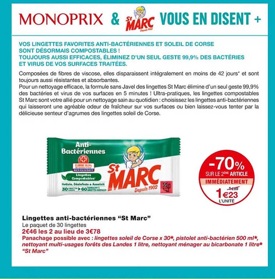 Lingettes Anti-bactériennes "st Marc"