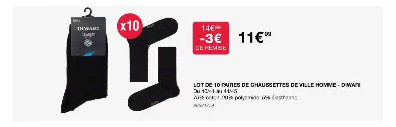 lot de 10 paires de chaussettes de ville homme - diwari