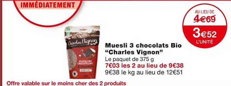 muesli 3 chocolats bio "charles vignon"