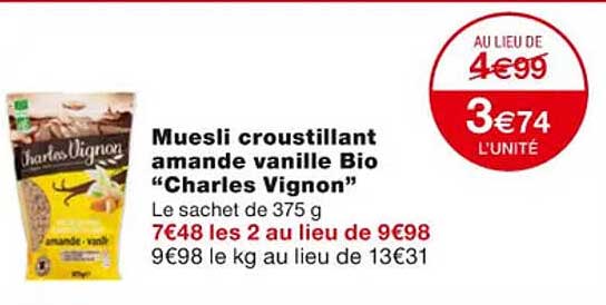 muesli croustillant amande vanille bio "charles vignon"