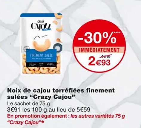 noix de cajou torréfiées finement salées "crazy cajou"