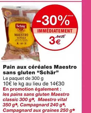 pain aux céréales maestro sans gluten "schär"