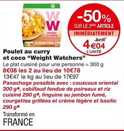 poulet au curry et coco "weight watchers"