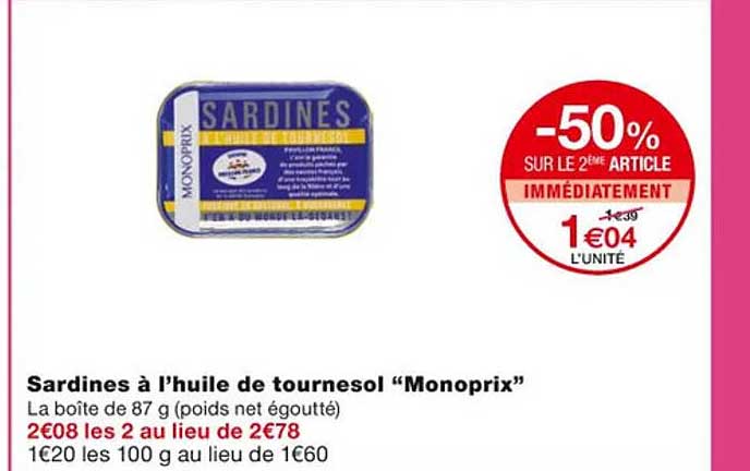 Sardines à L'huie De Tournesol "monoprix"