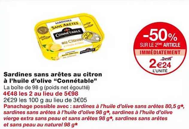 sardines sans arêtes au citron à l'huile d'olive "connétable"