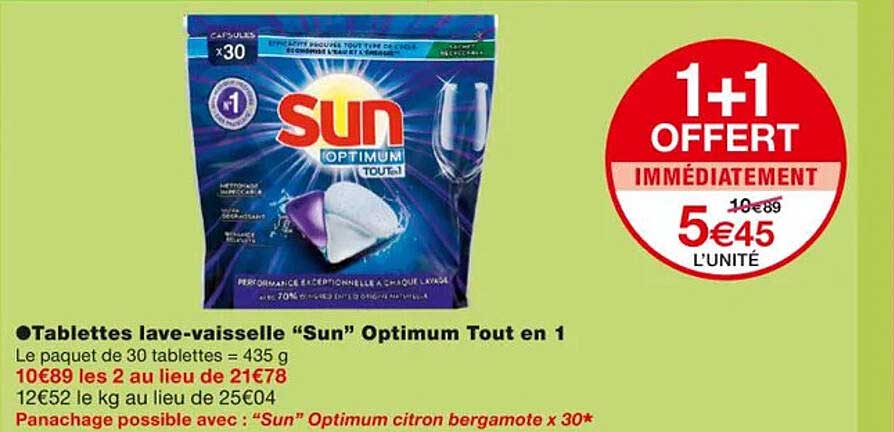 tablettes lave-vaisselle "sun" optimum tout en 1
