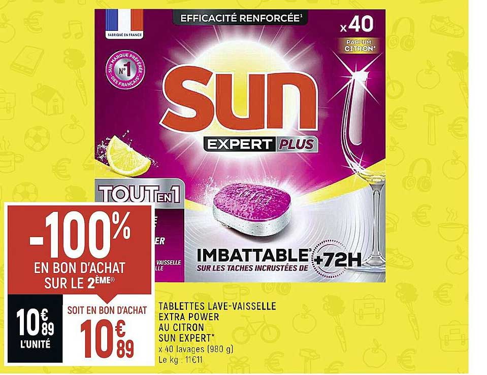 tablettes lave-vaisselle extra power au citron sun expert