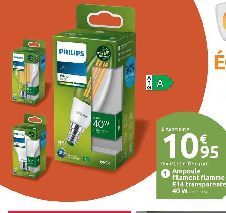 ampoule filament flamme e14 transparente 40w
