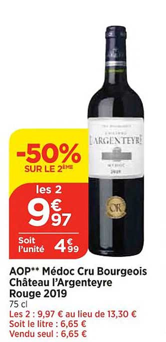 Aop Médic Cru Bourgeois Château L'argenteyre Rouge 2019