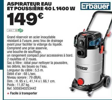 Aspirateur Eau Et Poussière 40 L 1400 W Erbauer