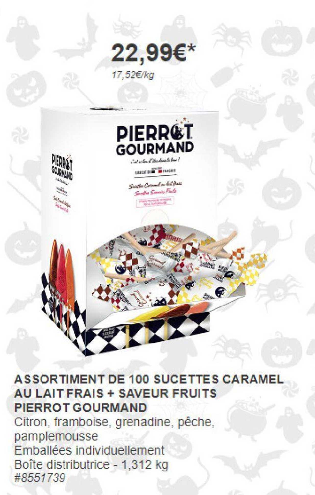 assortiment de 100 sucettes caramel au lait frais + saveur fruits pierrot gourmand