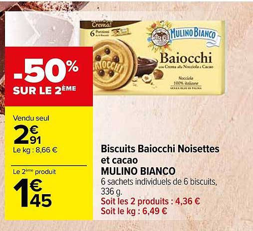 biscuits baiocchi noisettes et cacao mulino bianco