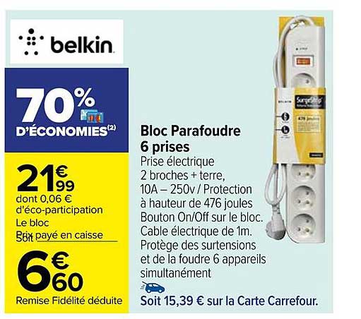 bloc parafoudre 6 prises belkin