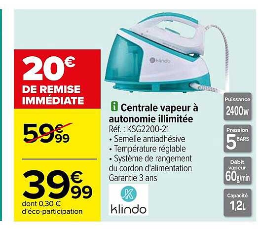 central vapeur à autonomie illimitée klindo