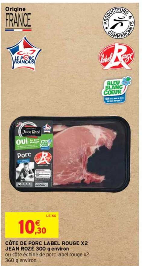 côte de porc label rouge x2 jean rozé 300 g environ