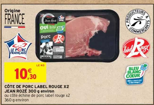 côte de pork label rouge x2 jean rozé 300 g environ label rouge