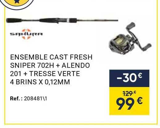 ensemble cast fresh sniper 702h + alendo 201 + tresse verte 4 brins x 0,12 mm