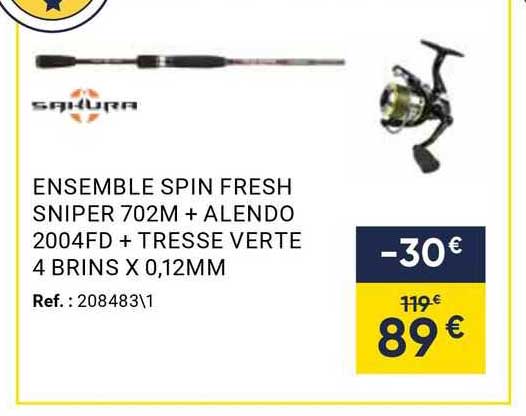 ensemble spin fresh sniper 702m + alendo 2004fd + tresse verte 4 brins x 0,12 mm
