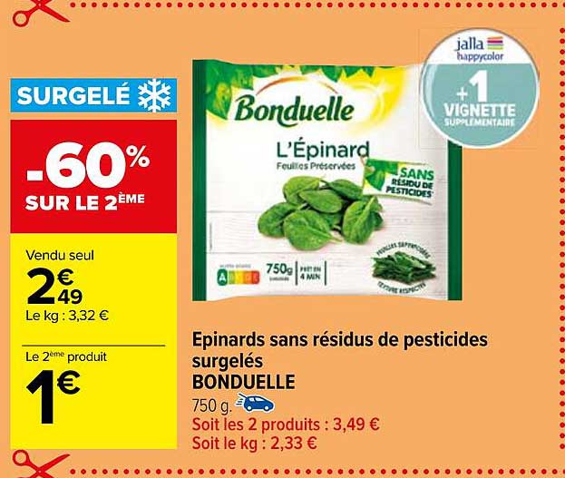 épinards sans résidus de pesticides surgelés bonduelle