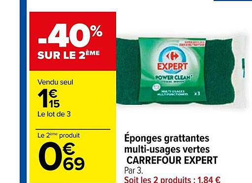 éponges grattantes multi-usages vertes carrefour expert