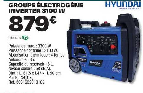 Groupe électrogène Inverter 3100 W Hyundai
