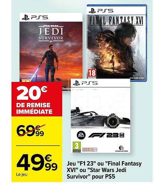 jeu "f123" ou "final fantasy XUI" ou "star wars jedi survivor" pour ps5